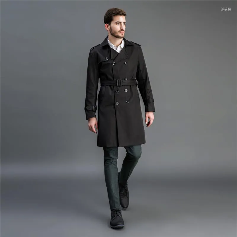 Hommes Trench Coats Hommes Style Britannique Manteau Printemps Automne Coupe-Vent Mi Long Noir Mens Business Casual Streetwear