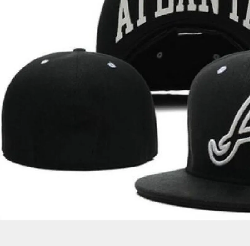 2023 Men's Baseball Full Closed Caps Summer Navy Blue Letter Bone Men Women Black Color All 32 Teams Casual Sport Flat Fitted hats " A " " Atlanta Mix Colors A4