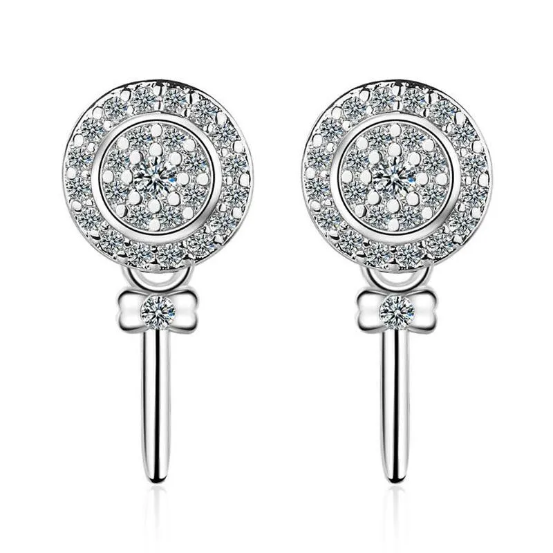 Studörhängen senaste 925 Sterling Silver for Women Jewelry Romantic Zircon Lollipop Girl Anniversary AccessoriesStud