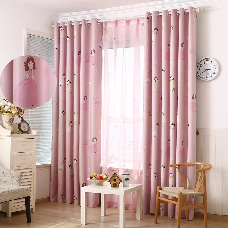 Cortina de cortina rosa Princesa Cortinas para meninas quarto adorável blecaute painéis de tecido de poliéster