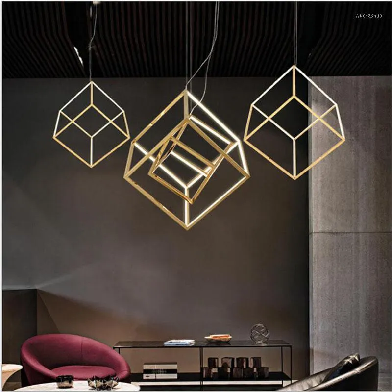 Pendant Lamps L Postmodern Square Box LED Personality Geometry Restaurant Bar Front Desk Custom Art Chandelier