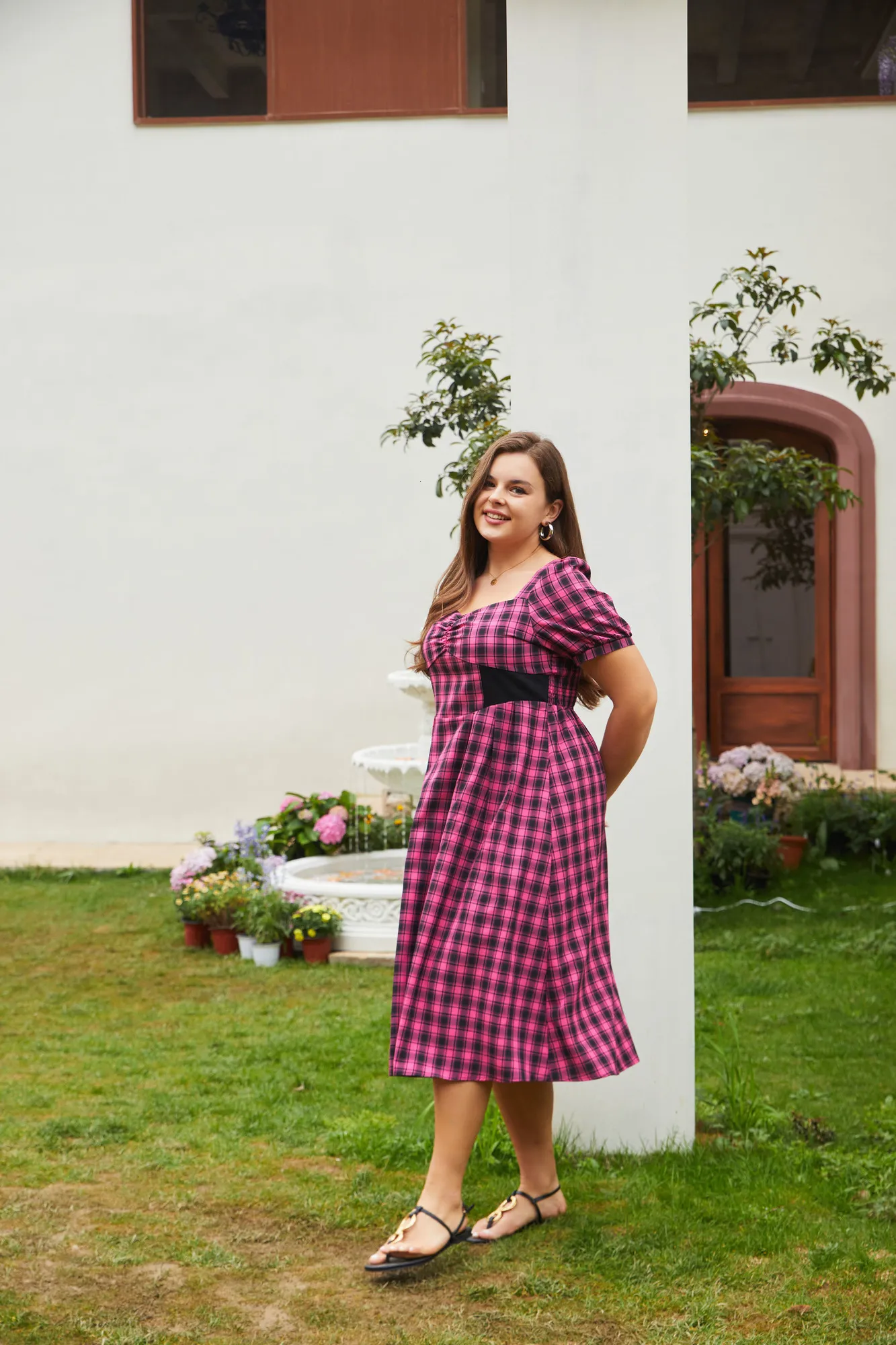 Plus fit gingham dress best sale