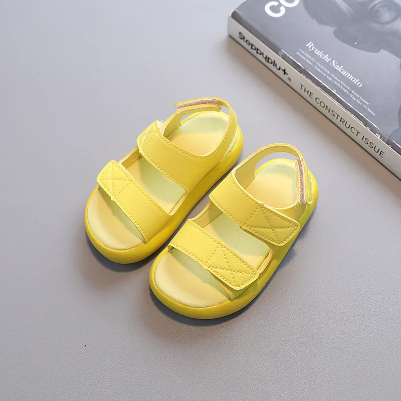 Sandales D'été Enfants Sandales Mignon Pur Couleur Bébé Chaussures De Plage Belle Jaune À Bout Ouvert Filles Sandales Respirant Pieds Nus Garçons Sandale 230505