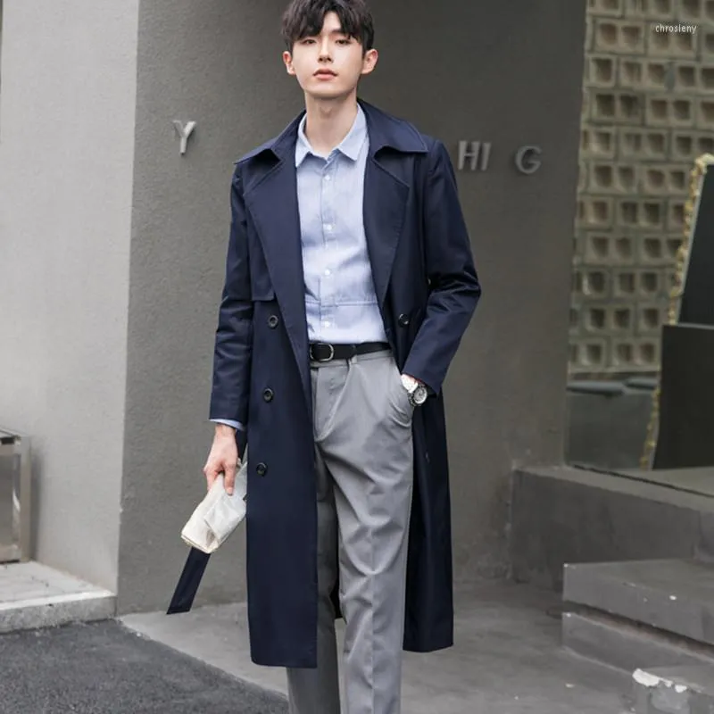 Męskie okopy płaszcze mężczyzn w stylu brytyjski płaszcz wiosna jesienna zima wiatraka super długa męska kurtka biznesowa Raincoat Streetwear