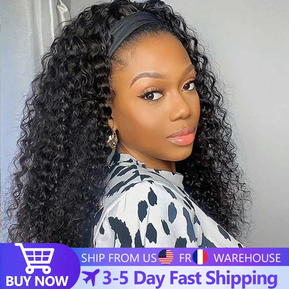 Synthetic Wigs Headband Kinky Curly Wig Human Hair 180% Density for Black Women Natural Color Remy Jarin Bulk Sale Free Fast Ship 230227