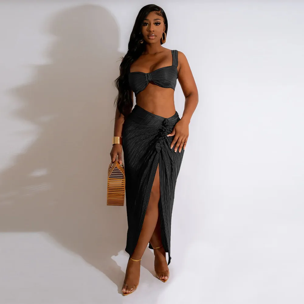 Zoctuo Pleated Two Piece Slit Dress Set For Women Sexy Backless Crop Top And Split Skirt Outfit For Club Party And Summer Holidays 230505 From Yiwang10 23.86 DHgate.Com