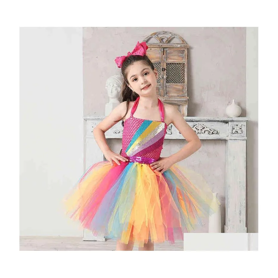 Girl'S Dresses Siwa Tutu Dress With Hair Bow Rainbow Girls Princess Kids Holiday Birthday Party Costume Gifts G1215 Drop Delivery Ba Dhtop