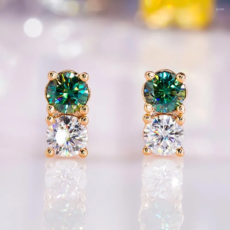 Brincos de garanhão Emerald D Cor Moissanite Rodada 925 Diamante de platina de prata esterlina para mulheres jóias de casamento de pedras preciosas