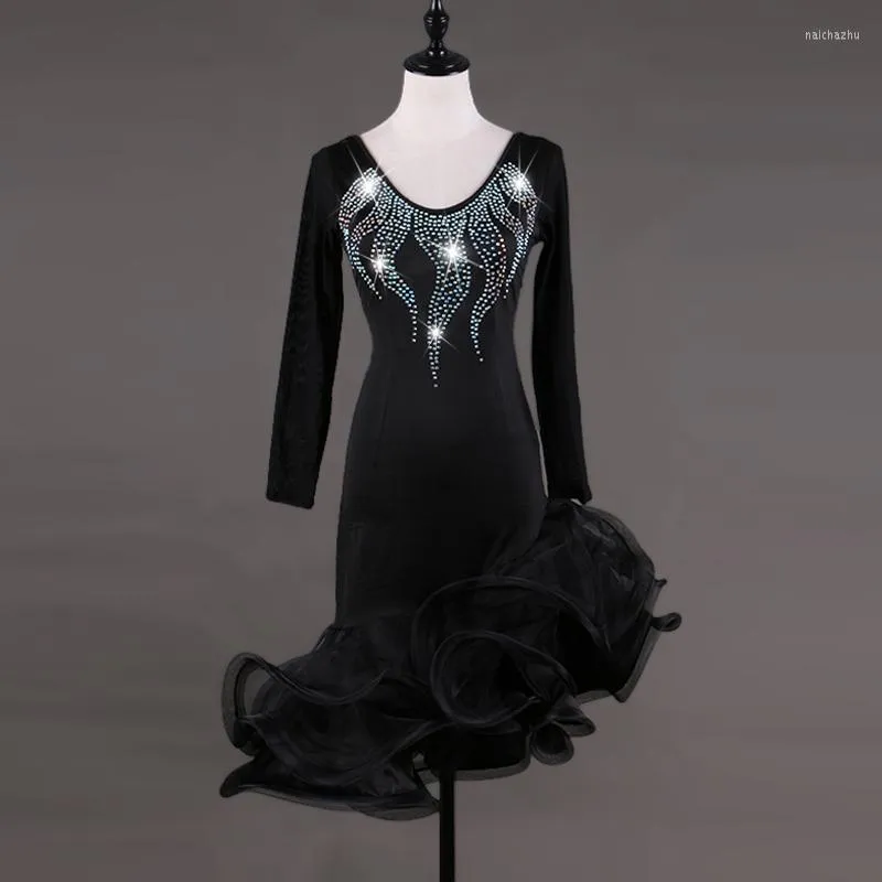 Stage Wear 2023 Women Black Latin Dance Dress Samba Professional Cha Cha/Rumba/Samba/Tango/Ballroom