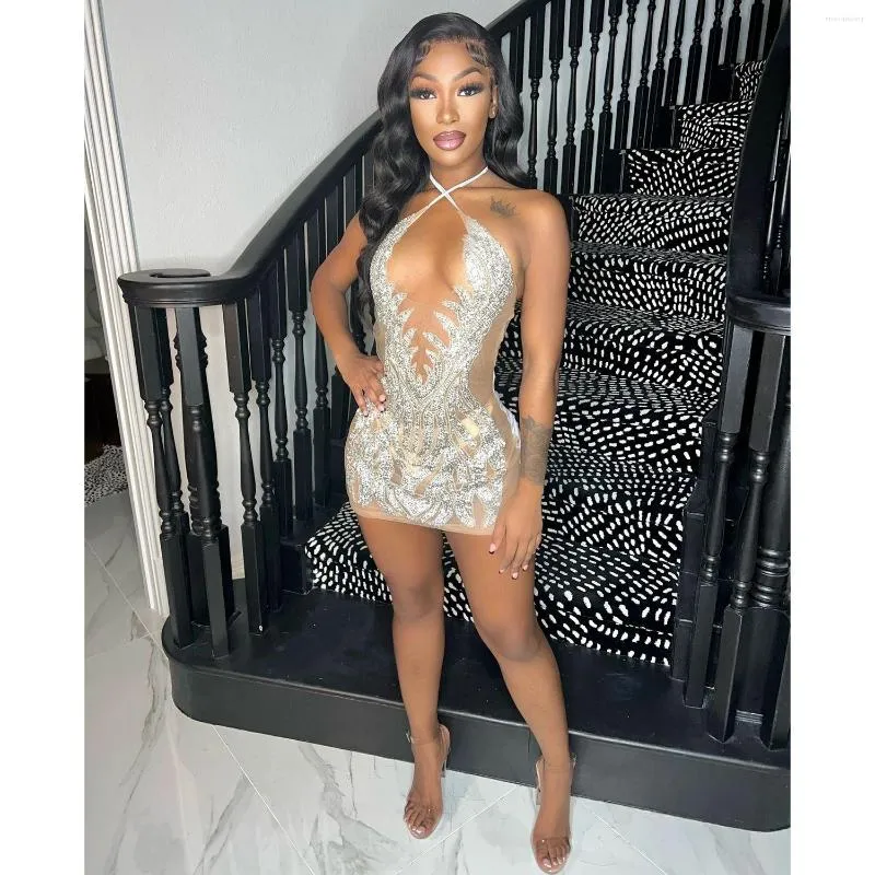 GPD 2023 Womens Sleeveless Dew Shoulder Short Silver Sequin Dress
