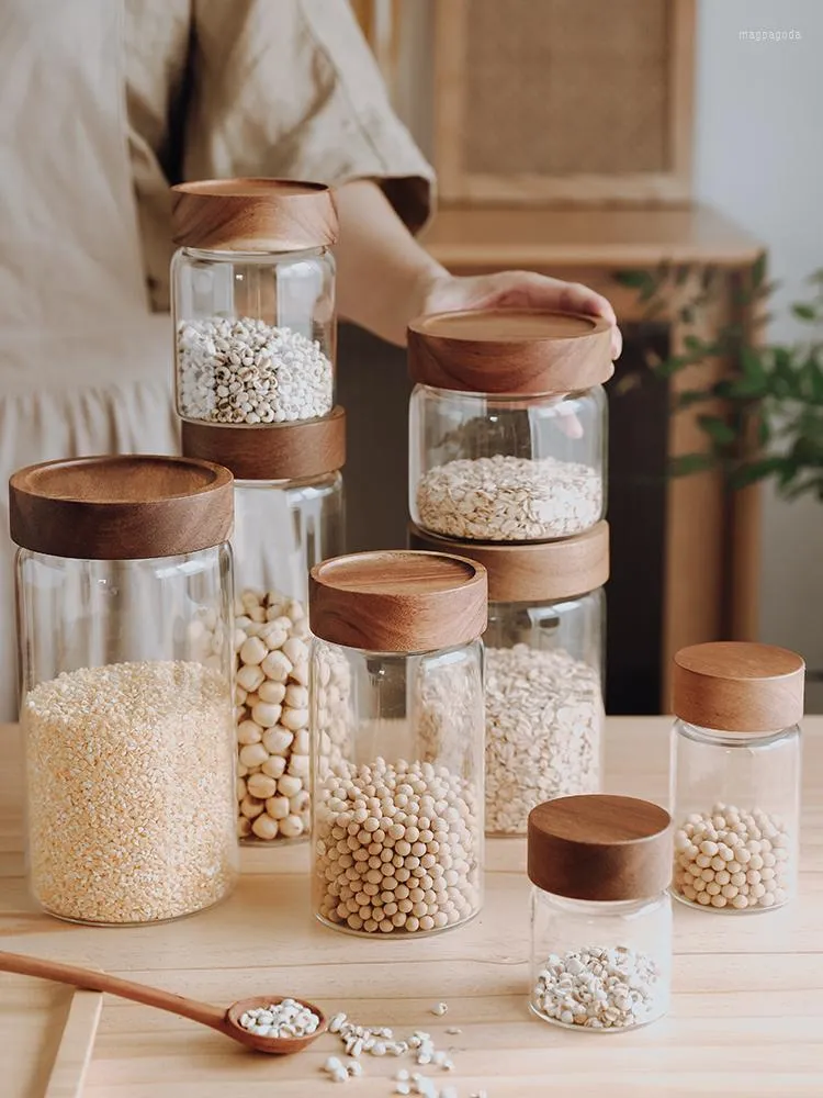 Garrafas de armazenamento alimentos domésticos com vidro de vidro jarra grãos de grãos de chá com cozinha japonesa selada com tampa