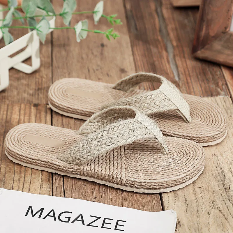 Slipper S Dwa słomki Paski Flip Flop Flop Beach Slajdes Outdoor Non Slip Sandals Konopi konopie espadrille minimalistyczne buty krzyżowe 230505