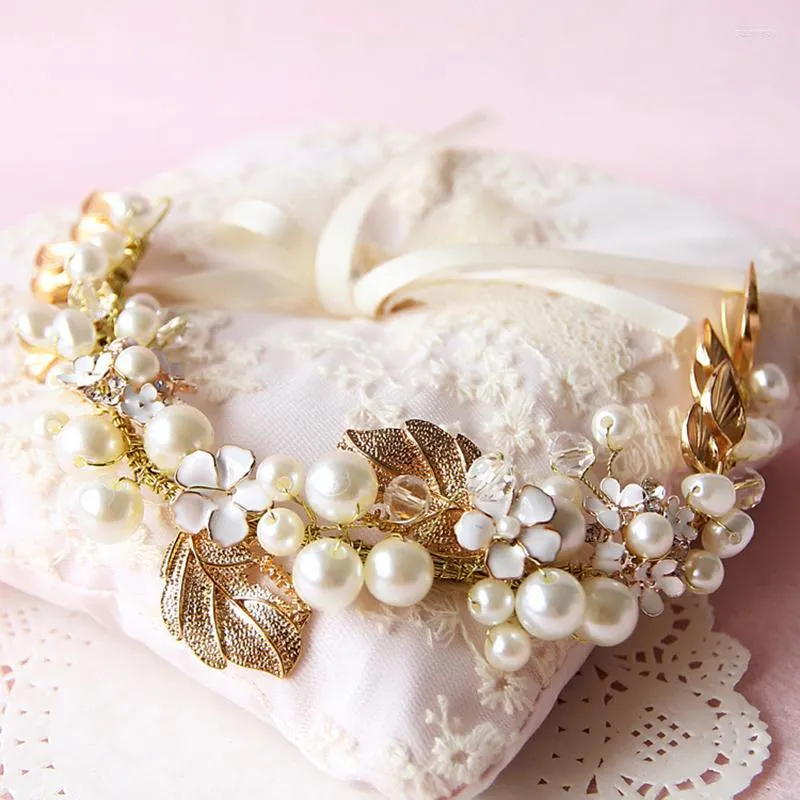 Headpieces Headdress Fashion Golden Handmade Bride Pearl Wedding Dress Accessories Bridal Jewelry