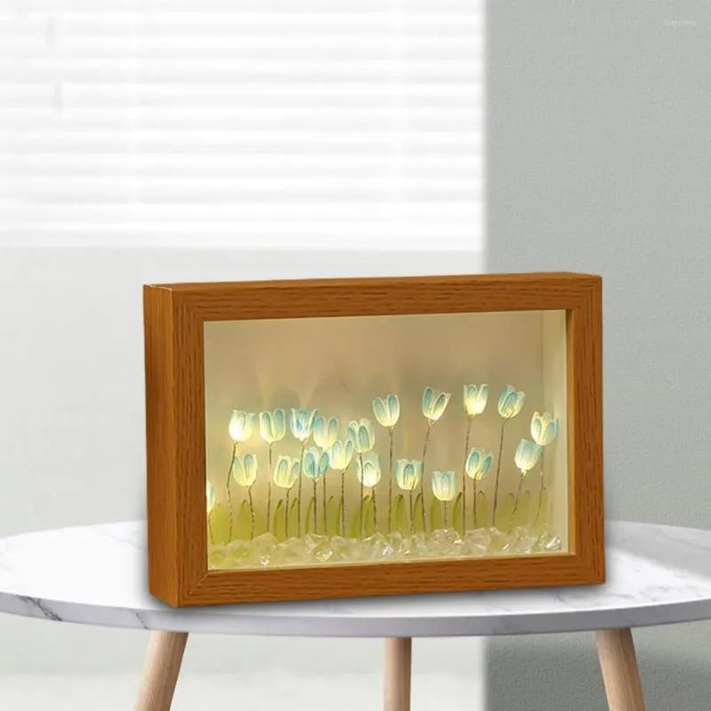 Night Lights Creative 1 Set Lovely Desktop Tulip Lamp Bedroom Bedside Decor Warm Lighting DIY Po Frame Mother's Day Gift