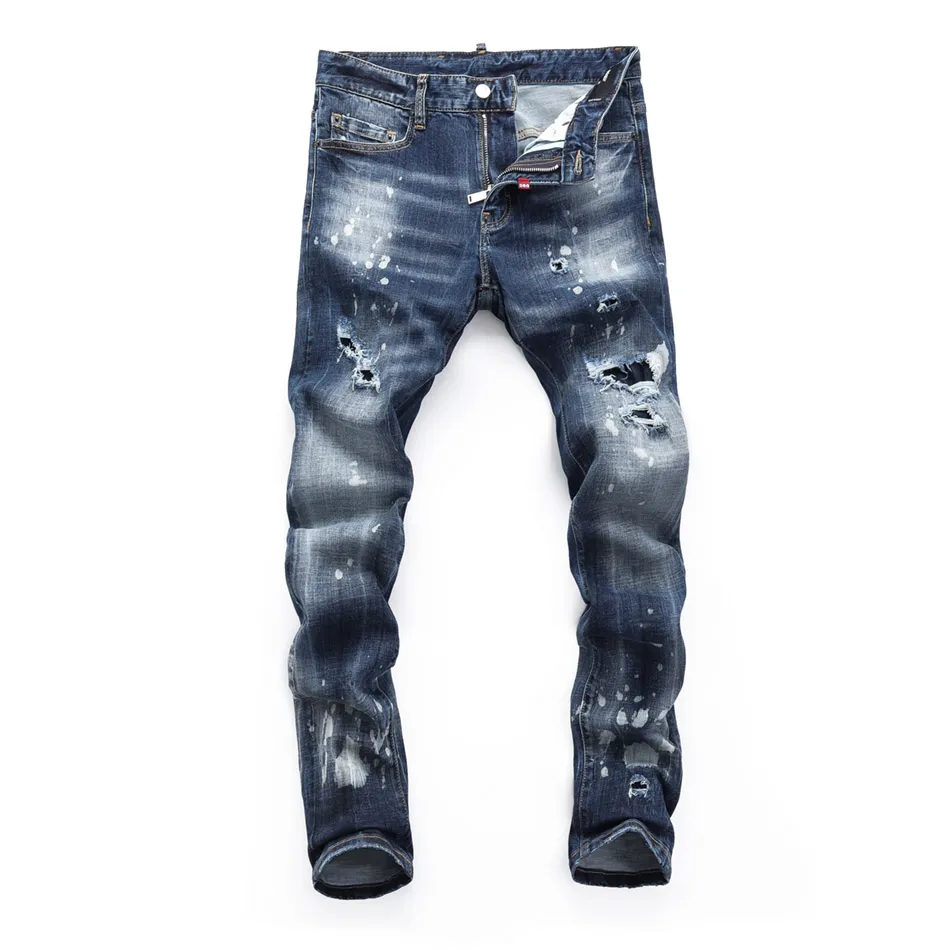 DSQ slim blue Jeans pour hommes Cool Guy Jeans Classic Hip Hop Rock Moto Casual Design Ripped Distressed Denim trou DSQ2 Jeans 377 style