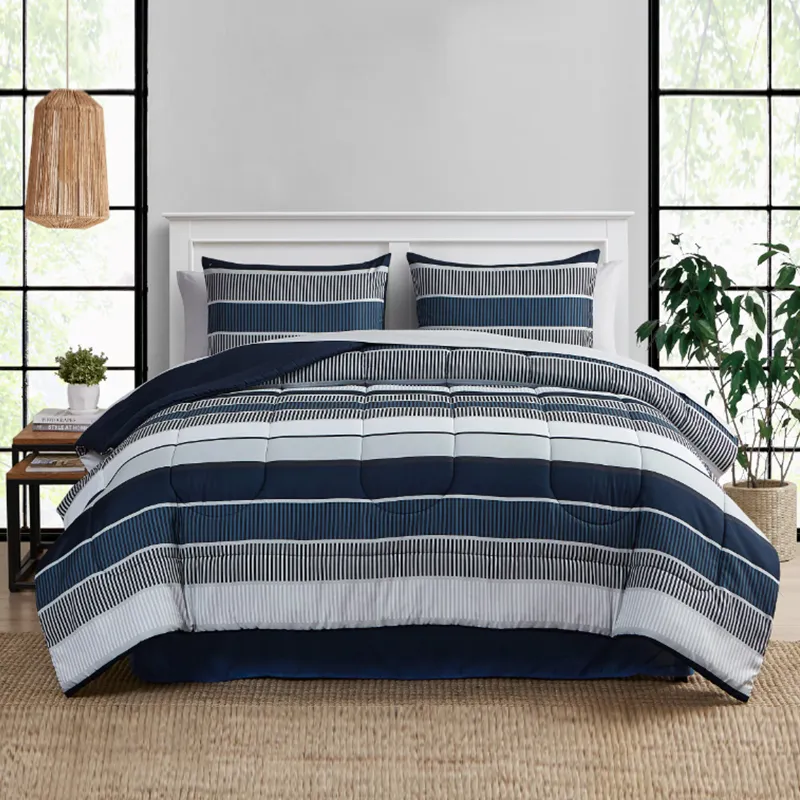 Blue And Pink Stripe Navy Blue Comforter Set With Bag, Comforter, And Sheets  Queen And King Size From Hu10, $33