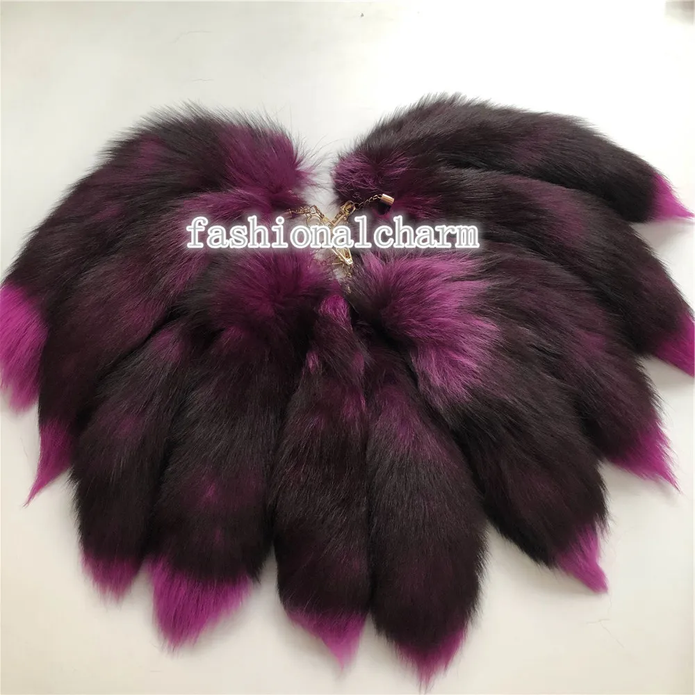 Gül kırmızı-10pcs/lot 40cm/16 "gerçek orijinal tilki kürk kuyruk anahtar zinciri cosplay oyuncak anahtarlık çantası cazibe araba telefon kolye