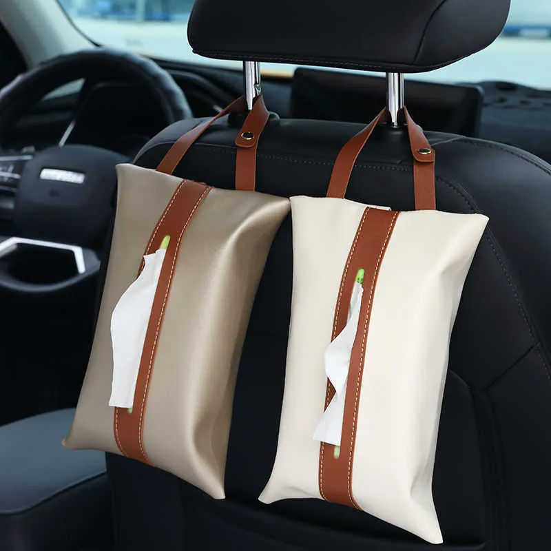 Tissueboxen servetten auto tissue doos hangende lederen lade doos rug achteraan Noordse stijl hangende tas creatieve auto interieur decoratie z0505