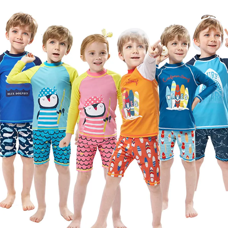 Due pezzi Cartoon 3 pezzi Ragazzi Costume da bagno con cuffia Bambini ragazzi Nuoto Custume Bambini Costumi da bagno Rash Guard Abbigliamento da spiaggia Ragazzi Costume da bagno 230504