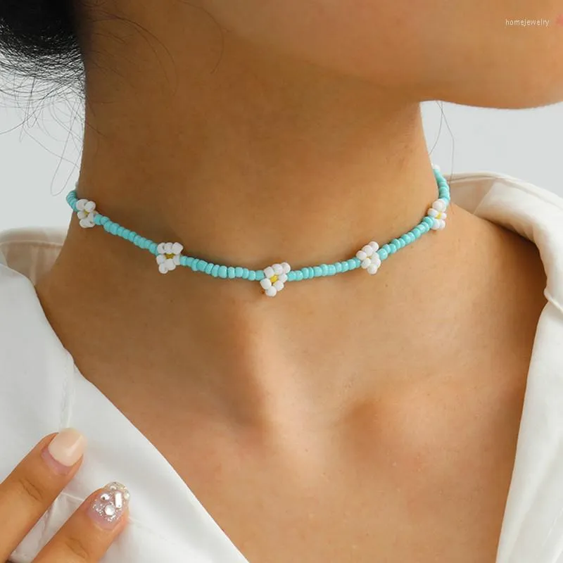 Choker Personnalité Couleur Perlé Ethnique Collier Bracelet Cheville Creative Perle De Riz Tissé Marguerite Femme