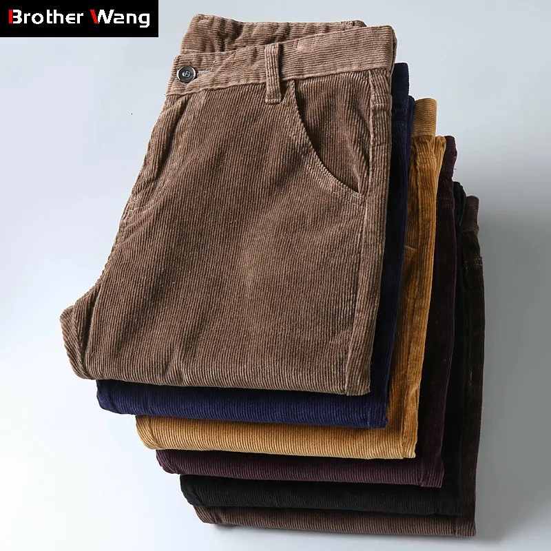 Mens Pants 6 Color Thick Corduroy Casual Winter Style Business Fashion Stretch Regular Fit Trousers Male Brand Clothes 230504