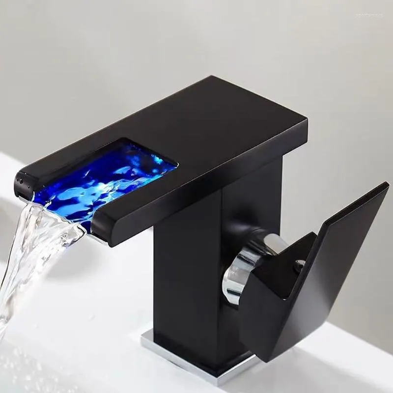 Bathroom Sink Faucets A9LB LED Light Faucet 3 Colors Changing Waterfall Spout Single Handle Hole Cold And Water Mixer