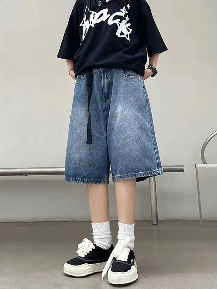 Y2K Vintage Korean Long Jean Shorts Mens For Women High Waist