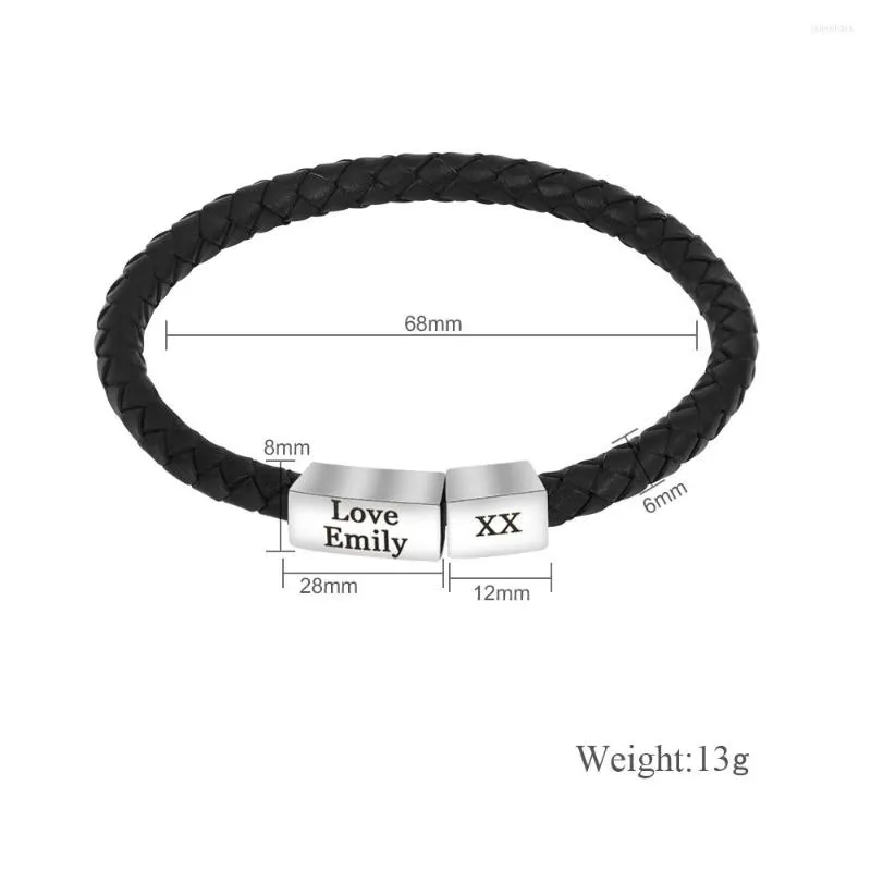 リンクブレスレットパーソナライズされたラック編組本革のブレスレット手首のカフザ磁気留め冠式名前カスタマイズされたIDのために刻まれた名前