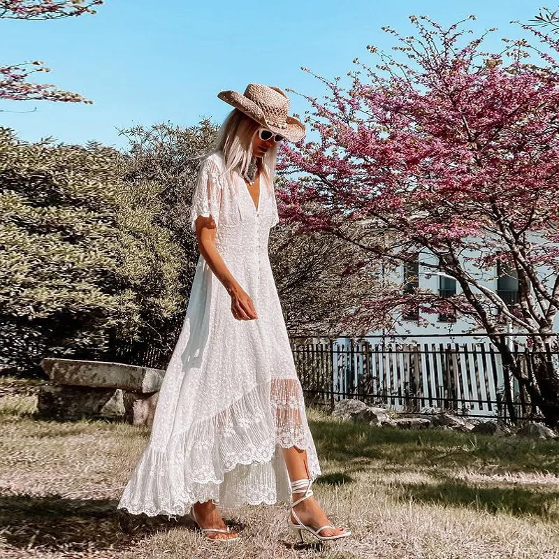 Elegant Bohemian White Maxi Dress: Summer Beach Sundress, V-Neck, Short  Sleeve - Shop Now! from Dhgate Basic & Casual Dresses - price 62.05