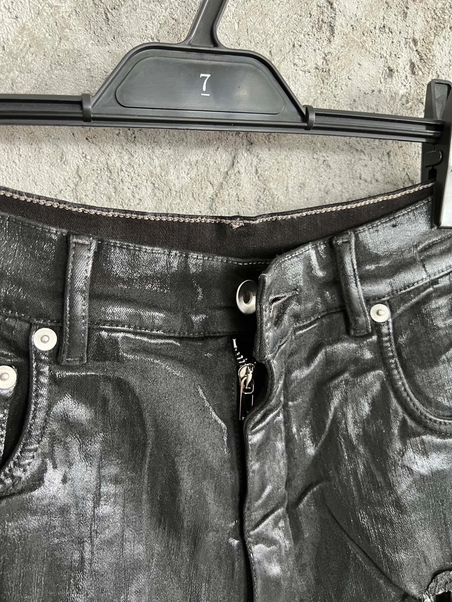 Super Distressed Wax Black Stacked Jeans Mens Style 230504 Super Distressed Wax Black Stacked Jeans Mens Style 230504