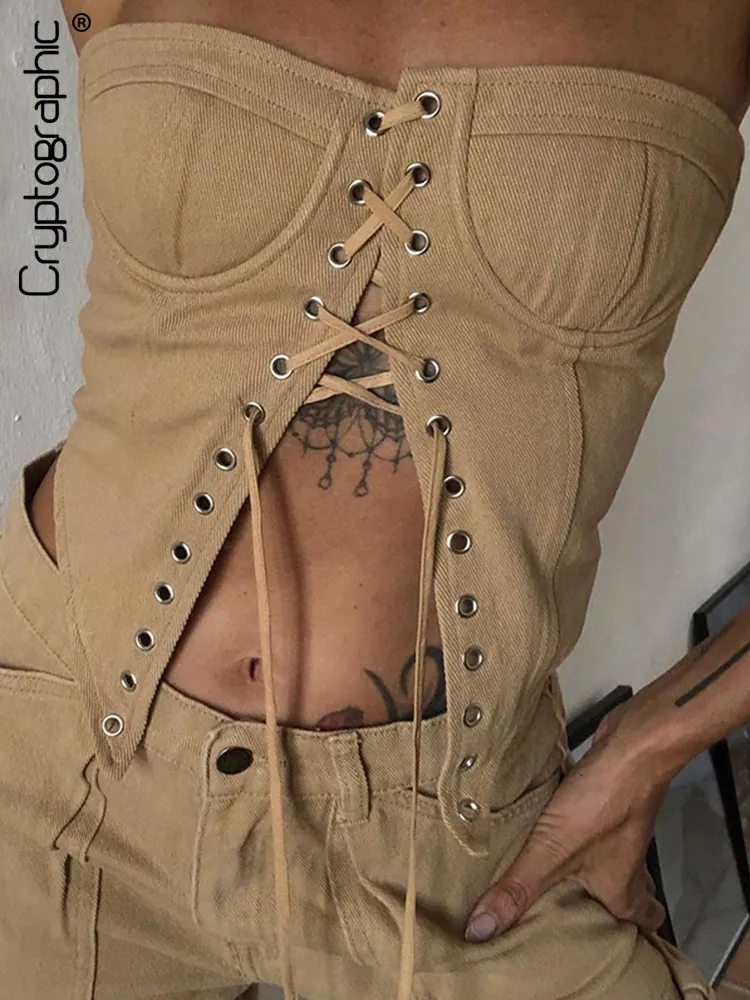 Женские танки Camis Cryptographic Sexyless без бретелек повязки для женщин для женщин летняя элегантная модная рукавов без рукавов.