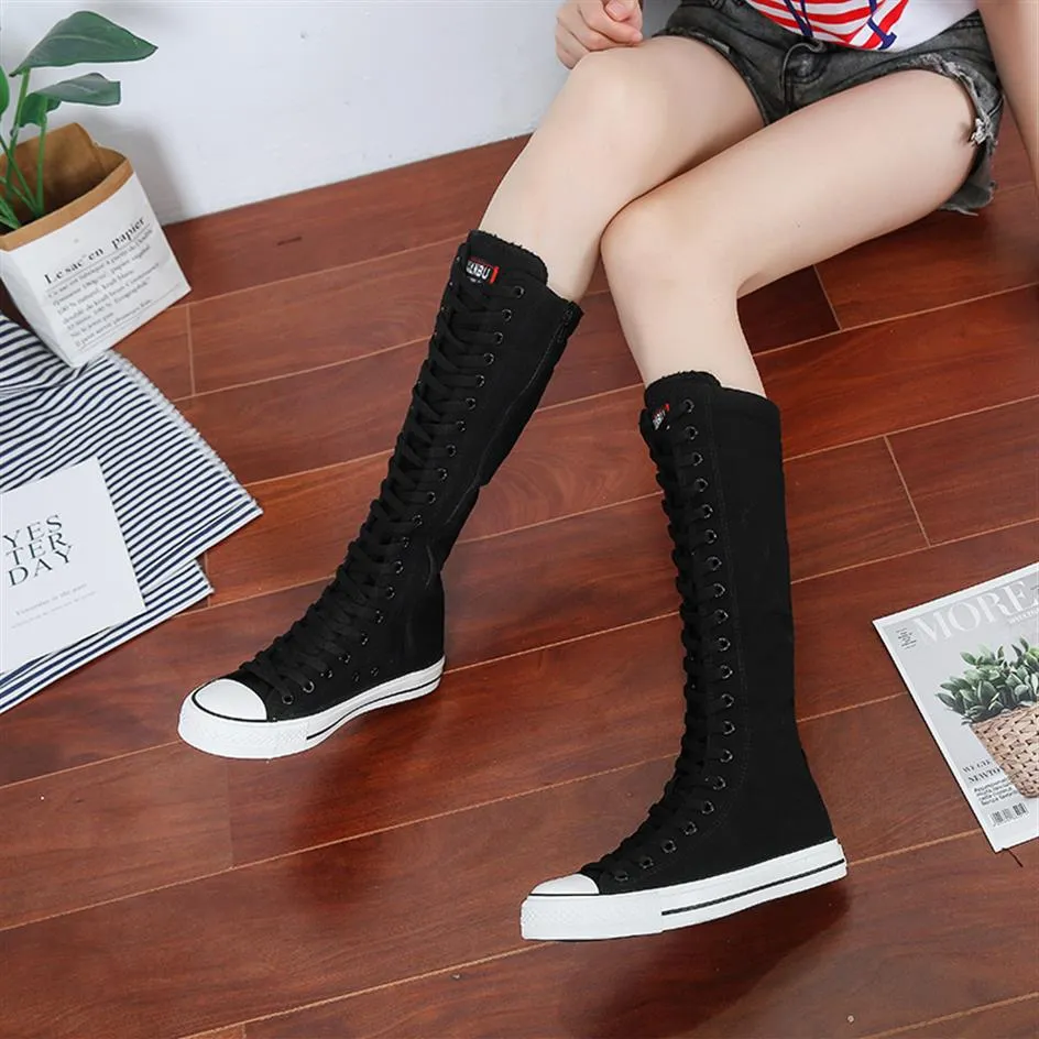 Stylish 2021 Lace Up Knee High Girls Boots For Women With Zipper