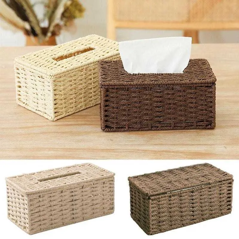 Tissue Boxes Napkins Rattan Tissue Box Vintage Napkin Holder Case Toilet Tissue Box Storage Container Cover For Home Living Room Desk Decoration Z0505