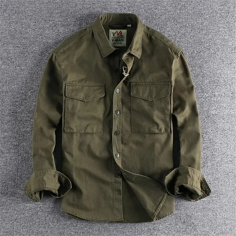 Camisas De Carga Para Hombre Jaqueta De Camisa Militar Retro De