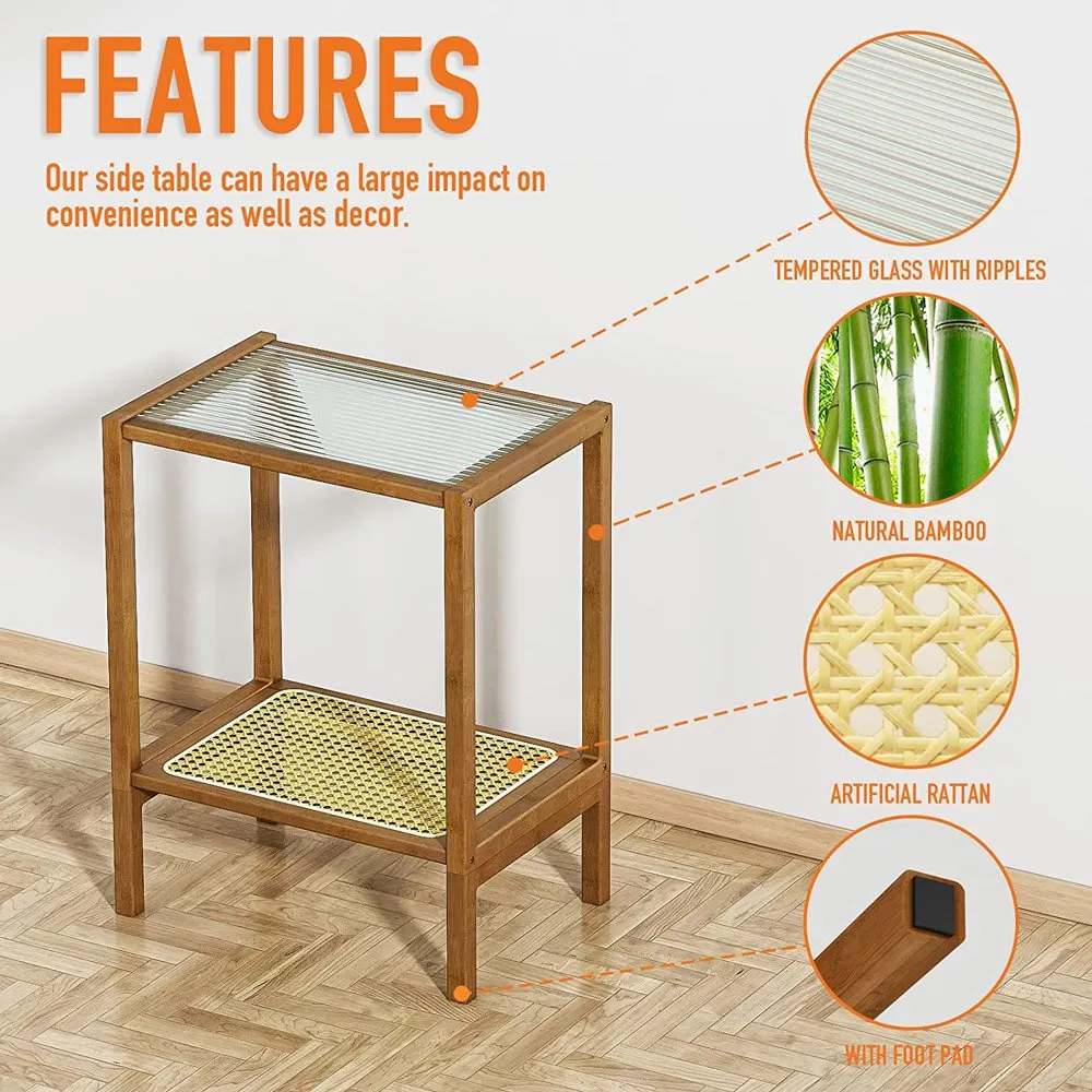 Rattan and best sale glass side table