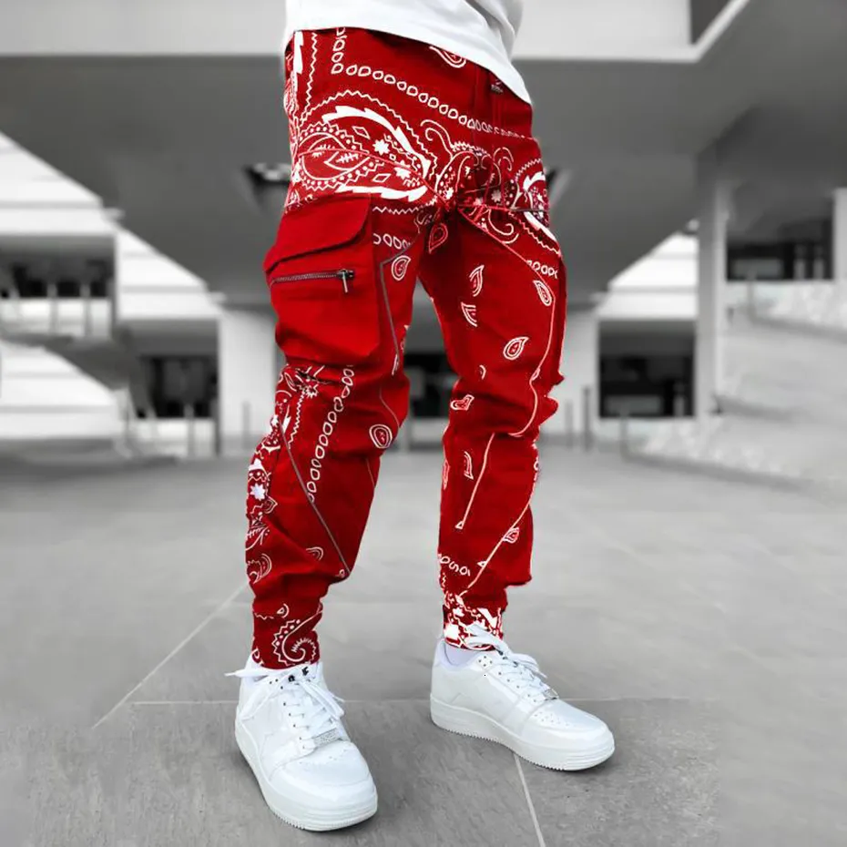 Harajuku Hip Hop Mens Paisley Cargo Joggers With Reflective Detailing And Oversized Fit Black Streetwear Printed Trousers And Bottoms Style 230428 From Luo04 50.04 DHgate.Com