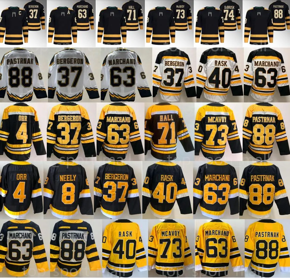 리버스 레트로 Patrice Bergeron 유니폼 Brad Marchand David Pastrnak Charlie McAvoy Tuukka Rask Jake DeBrusk Bobby Orr 하키 테일러 홀 블랙 화이트 겨울 클래식