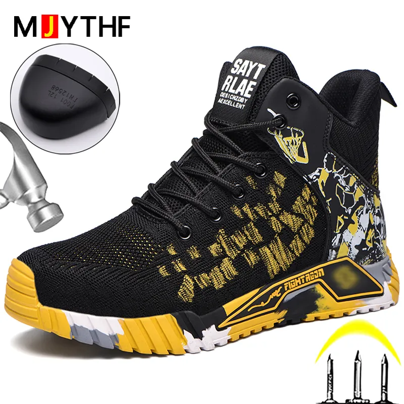 Säkerhetsskor Fashion Men Arbetet Säkerhetsstövlar Anti-Smash Anti-Punkture Work Sneakers High Top Safety Shoes Men Infestructible Work Boots 230505