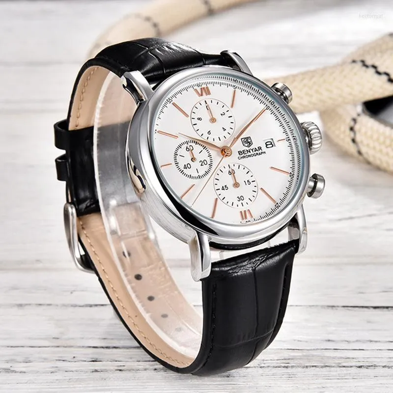 WRISTWATCHES Benyar Multifunkcyjny sport zegarki Mężczyzny Chronografy Lekkie luksusowe kalendarz mody American Quartz Na rękę Relogio Masculino