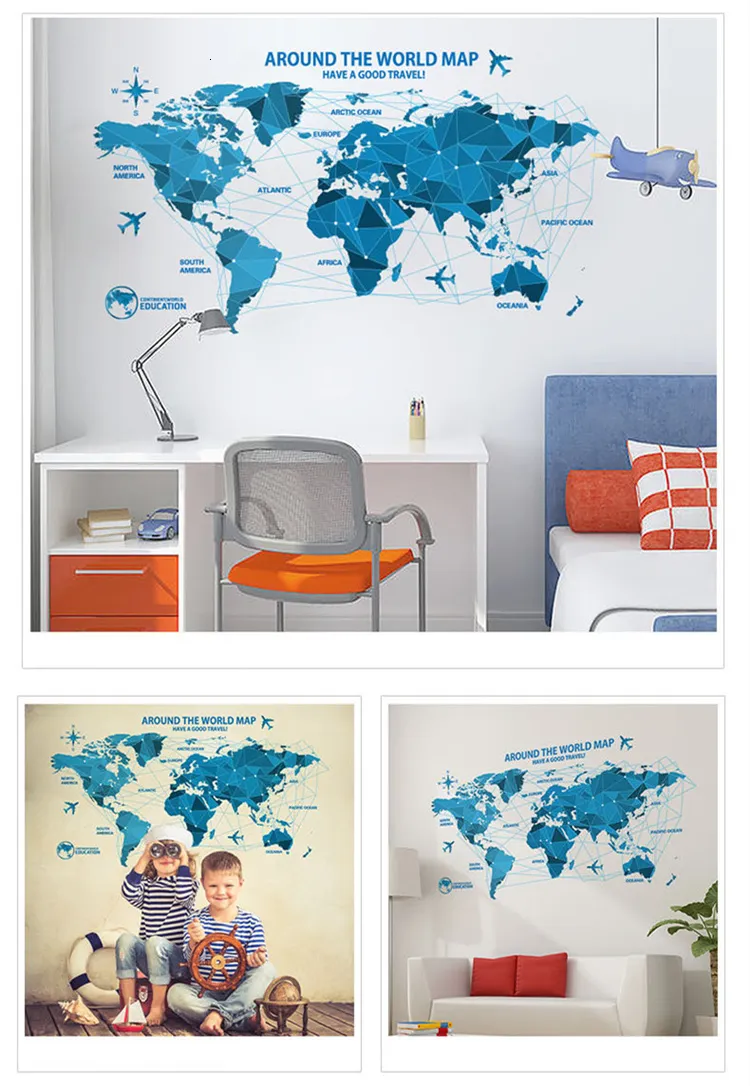 PVC World Map Wall Sticker Creative Pastoral... From Kong08, $20.52 ...
