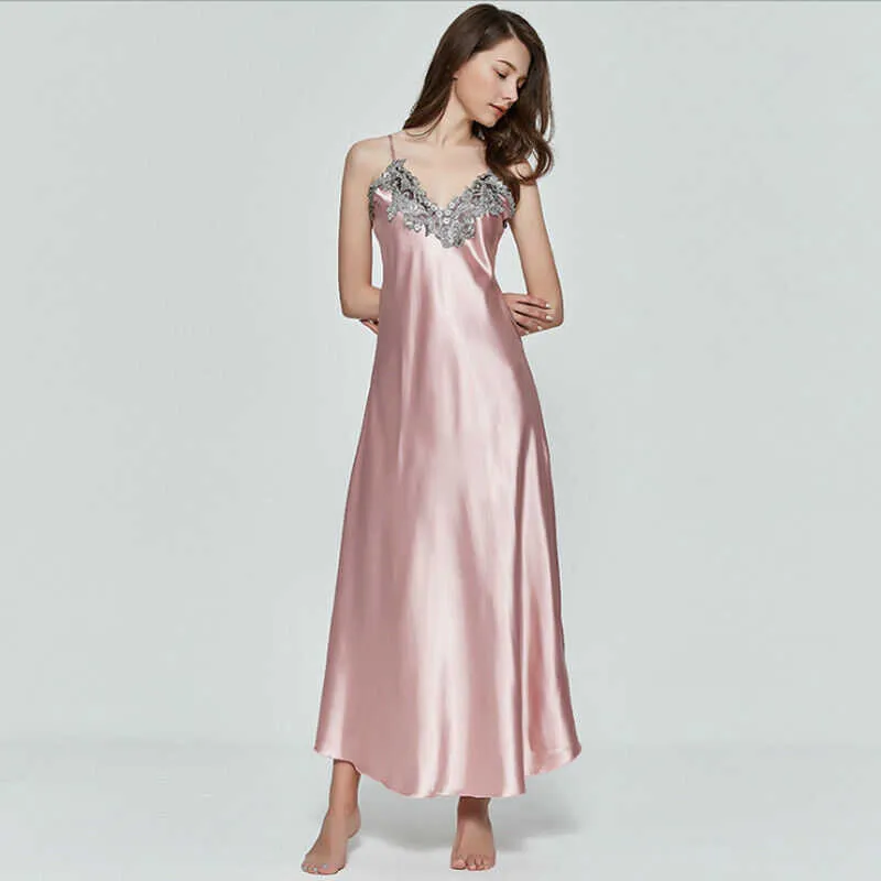 Women's Lounge Women Wear Summer Sexy Nightgown Lace Patchwork Long Nightdress Strap ärmlös V-ringning Rödrosa svart sömnklänning P230408 ​​P230505