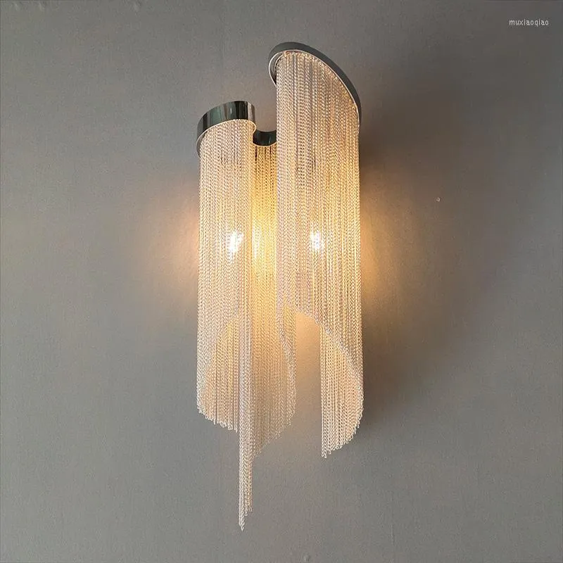 Lâmpada de parede estilo italiano Luxo Fringe Chain de alumínio ao lado da luz da sala para decoração de casa