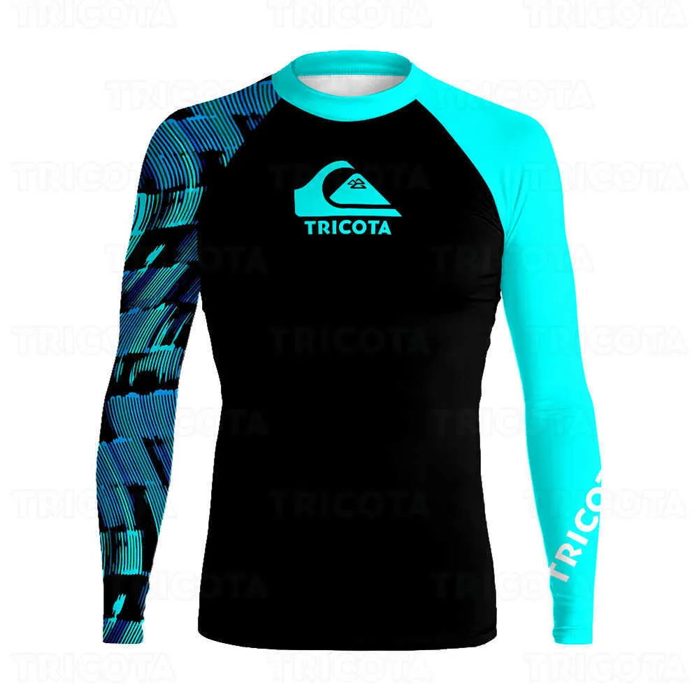 Wetsuits Drysuits Tricota Men Rashguard Long Sleeve Surf Rash Guards Tshirt UV Protection Swimwear Beach Jersey Diving Tops Tights Surfing Shirts J230505