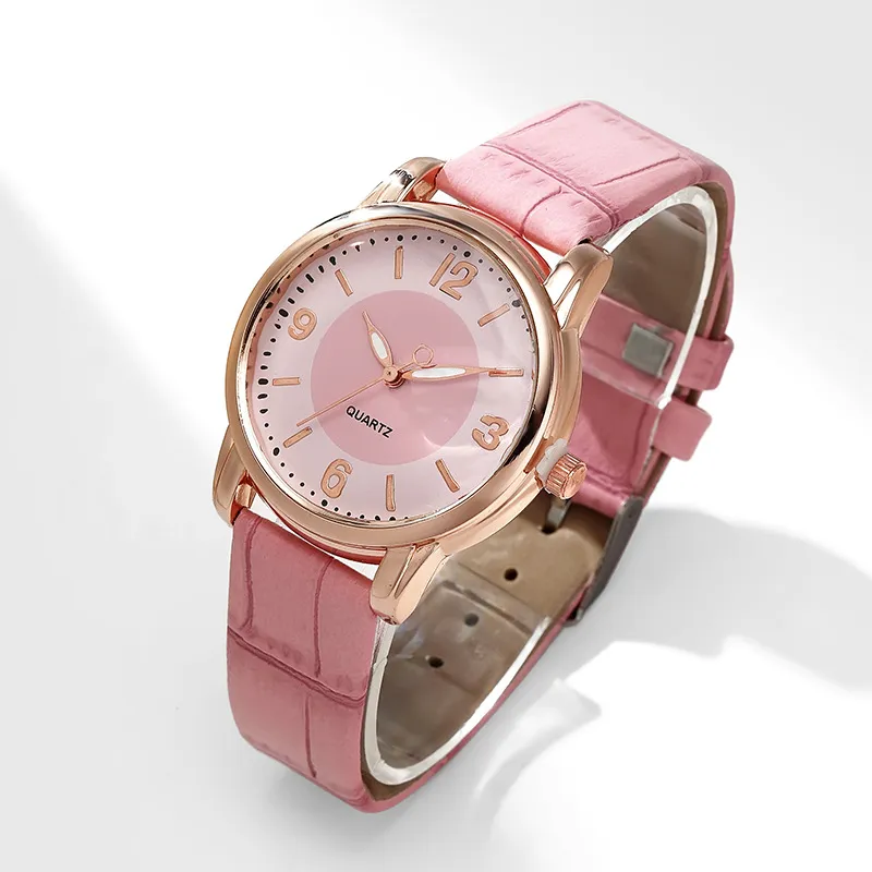 Stylish Pink Thin Leather Belt Womens Watch For Women Dual Color