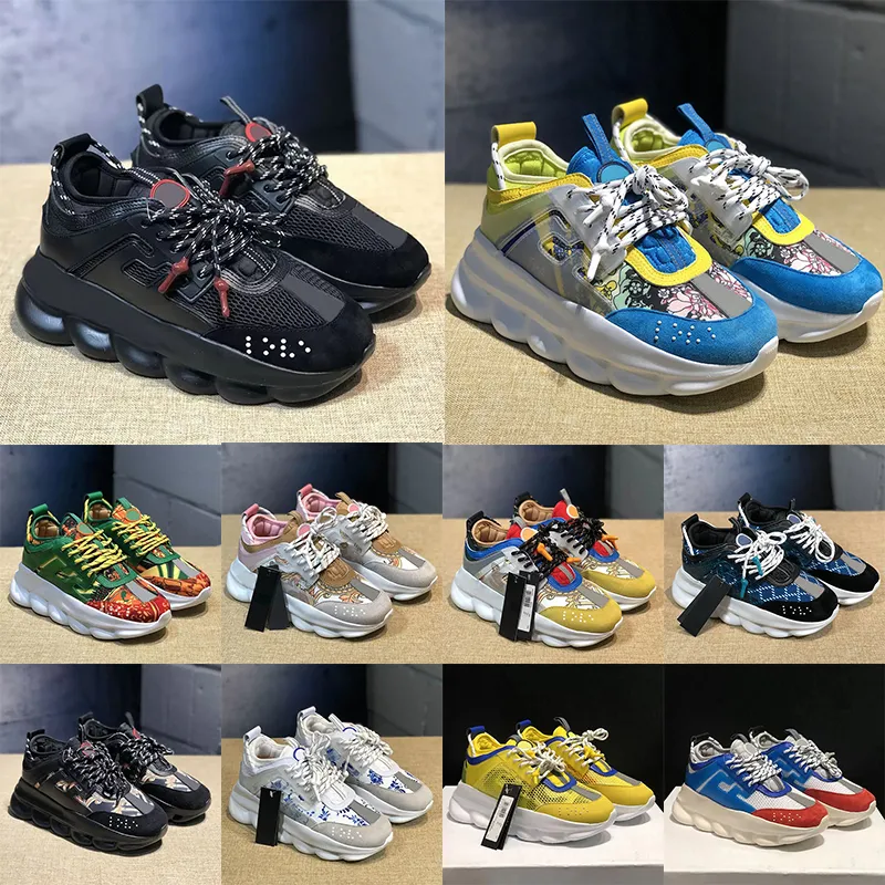 2023 Designer Chain Reaction Casual Shoes Luxury Italy Brand Female Women Triple White Black Twill Orange Blue Fluo Multi Color Rubber Suede Platform