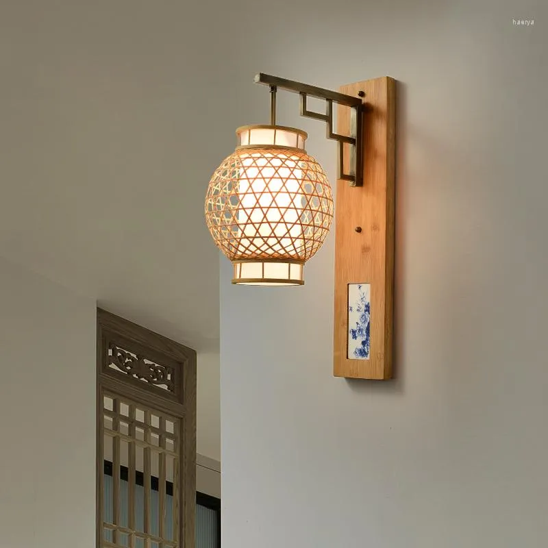 Vägglampa japansk-stil bambu B Aisle Antik kinesisk kreativ säng på sänganvändning Retro glödlampa