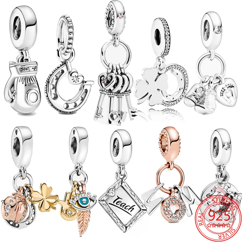925 Sterling Silber Pandora Charm Boxhandschuh Tafel und Liebe hängende Perlen geeignet für primitive DIY Damen Armband Halskette Schmuck Mode Accessoires