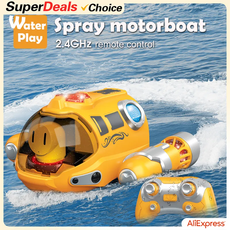 ElectricRC Boats Choice 2.4GHz Remote Control Boat Waterproof Spray Swimming Pool Bathing RC Steamboat Toys For Boys And Girls Childrens Gift 230504