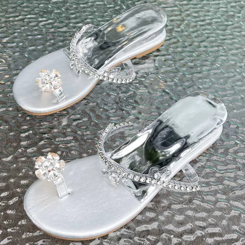 Slippers 2023 Summer Women Slippers Fashion Outer Wear Beach Rhinestone Wedges Flip-flops Women Casual Open Toed Shoes Zapatos Mujer