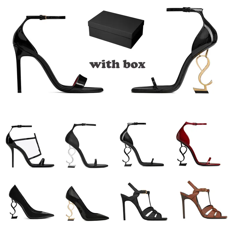 Женские модельные туфли, кожаные туфли золотого тона, тройные черные роскошные женские дизайнерские сандалии для вечеринок, свадьбы, офиса, туфли-лодочки 10 см с коробкой